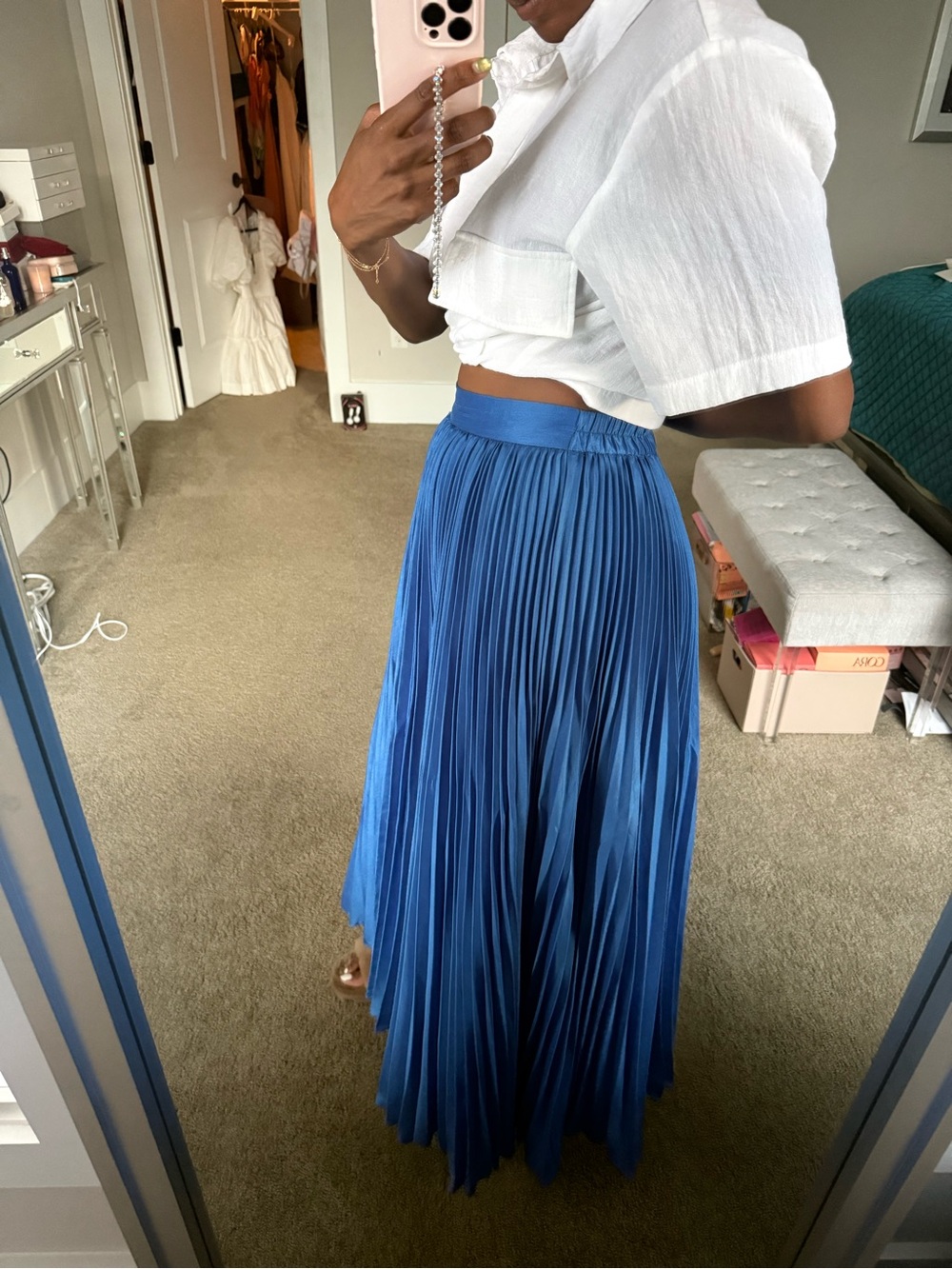 Blue pleated midi skirt - Picture 7 of 11